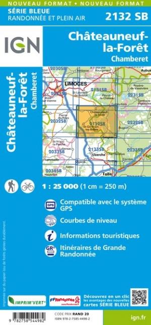 Carte de randonnée n° 2132 - Châteauneuf-la-Forêt, Chamberet | IGN - Série Bleue carte de randonnée IGN