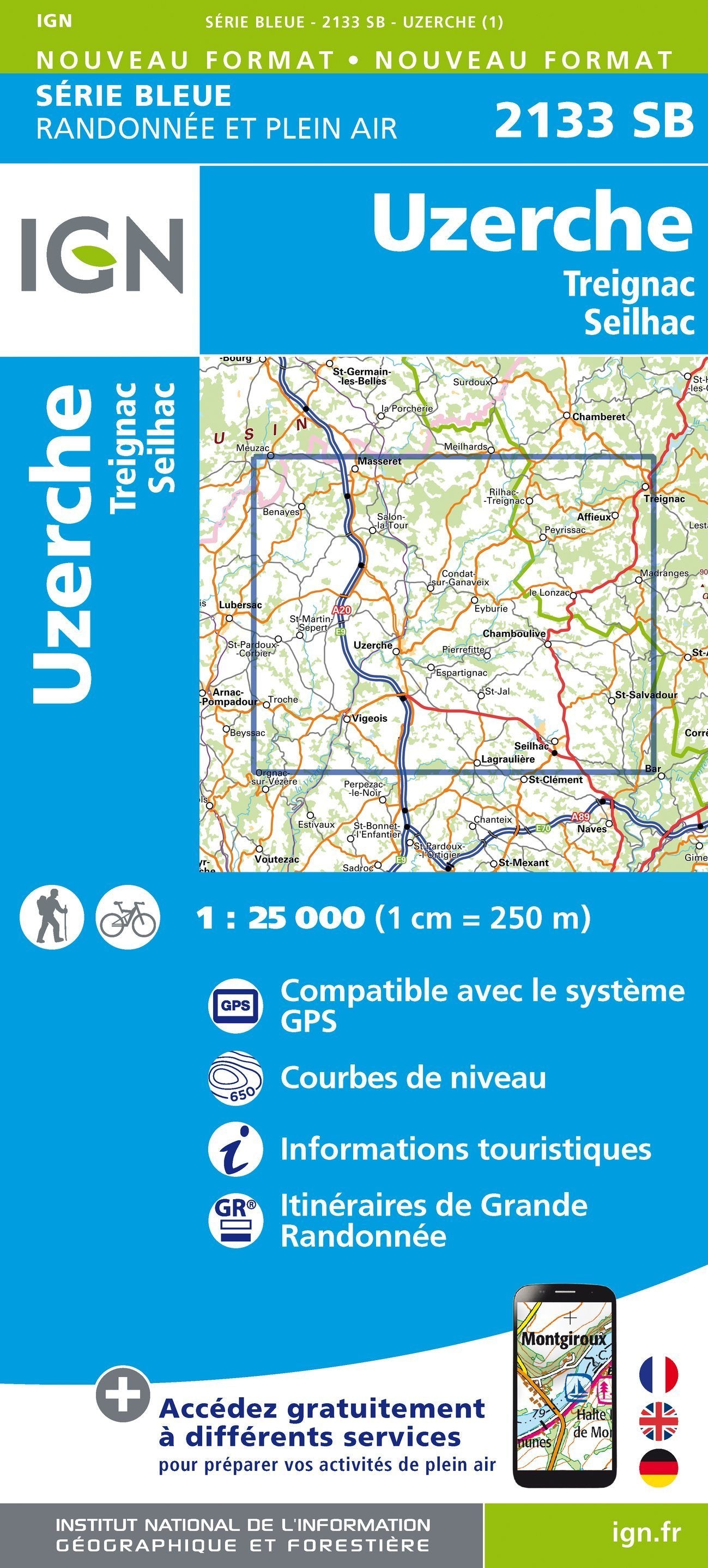 Carte de randonnée n° 2133 - Uzerche, Treignac, Seilhac | IGN - Série Bleue carte de randonnée IGN Default Title