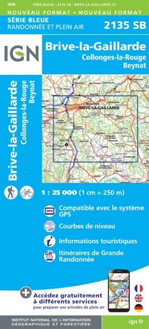 Carte de randonnée n° 2135 - Brive-La-Gaillarde, Collonges-La-Rouge, Beynat | IGN - Série Bleue carte de randonnée IGN