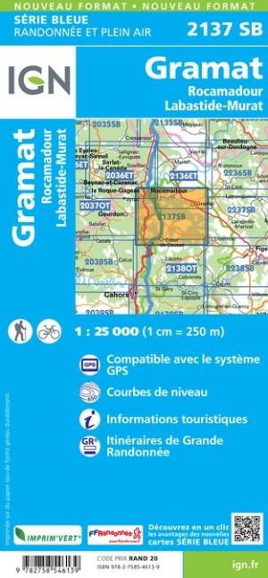 Carte de randonnée n° 2137 - Gramat, Rocamadour, Labastide-Murat | IGN - Série Bleue carte de randonnée IGN
