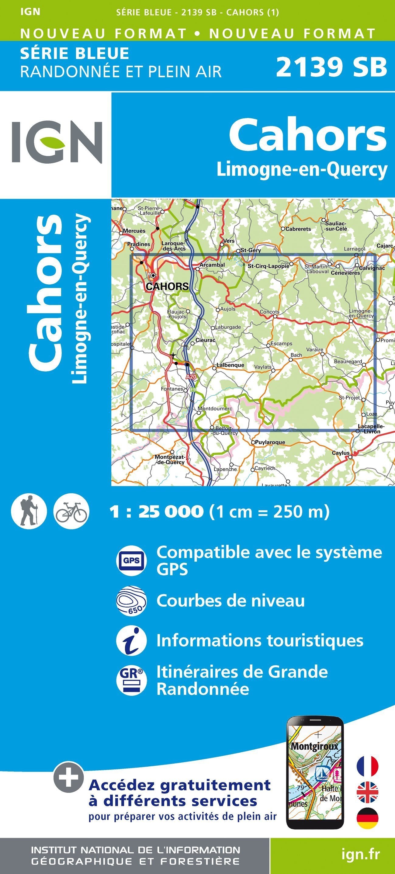 Carte de randonnée n° 2139 - Cahors, Limogne-en-Quercy | IGN - Série Bleue carte de randonnée IGN