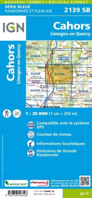 Carte de randonnée n° 2139 - Cahors, Limogne-en-Quercy | IGN - Série Bleue carte de randonnée IGN