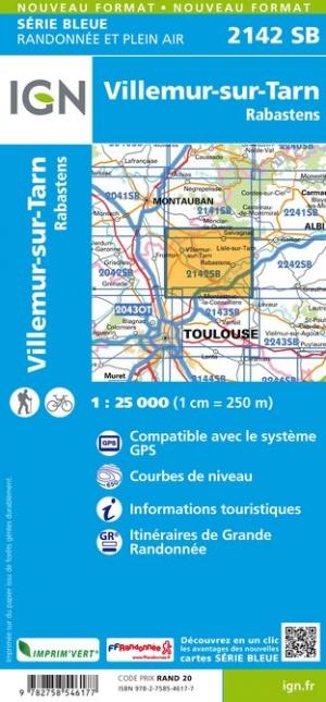 Carte de randonnée n° 2142 - Villemur-sur-Tarn, Rabastens | IGN - Série Bleue carte pliée IGN 