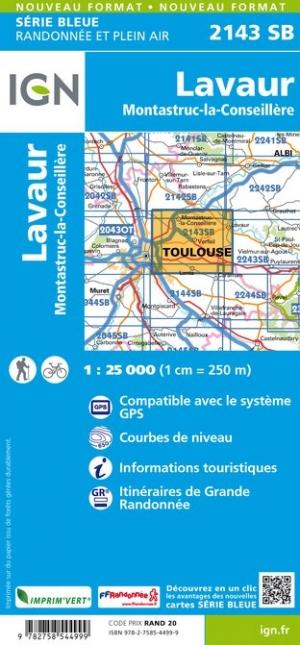 Carte de randonnée n° 2143 - Lavaur, Montastruc-la-Conseillère | IGN - Série Bleue carte de randonnée IGN