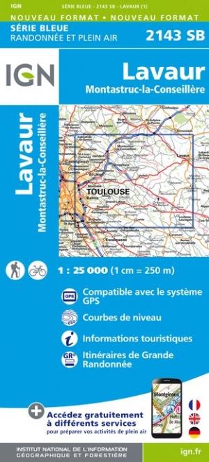 Carte de randonnée n° 2143 - Lavaur, Montastruc-la-Conseillère | IGN - Série Bleue carte de randonnée IGN