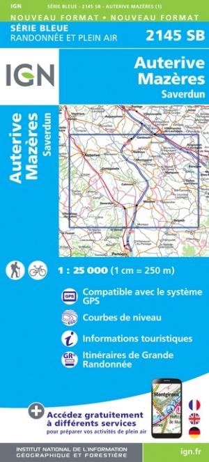 Carte de randonnée n° 2145 - Auterive, Mazères, Saverdun | IGN - Série Bleue carte pliée IGN 