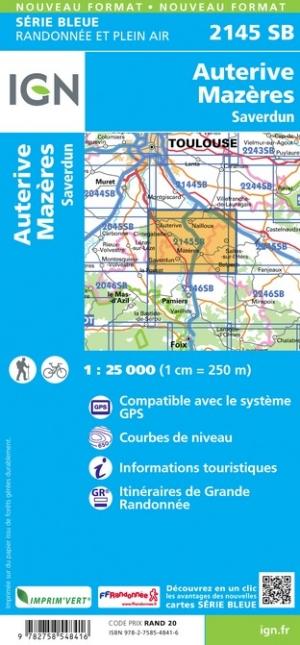 Carte de randonnée n° 2145 - Auterive, Mazères, Saverdun | IGN - Série Bleue carte pliée IGN 