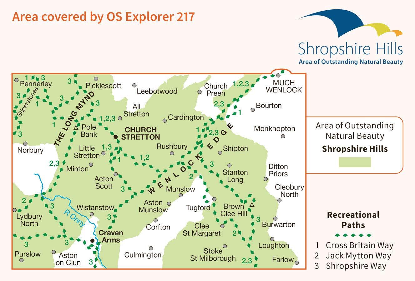 Carte de randonnée n° 217 - Long Mynd, Wenlock Edge (Grande Bretagne) | Ordnance Survey - Explorer carte de randonnée Ordnance Survey