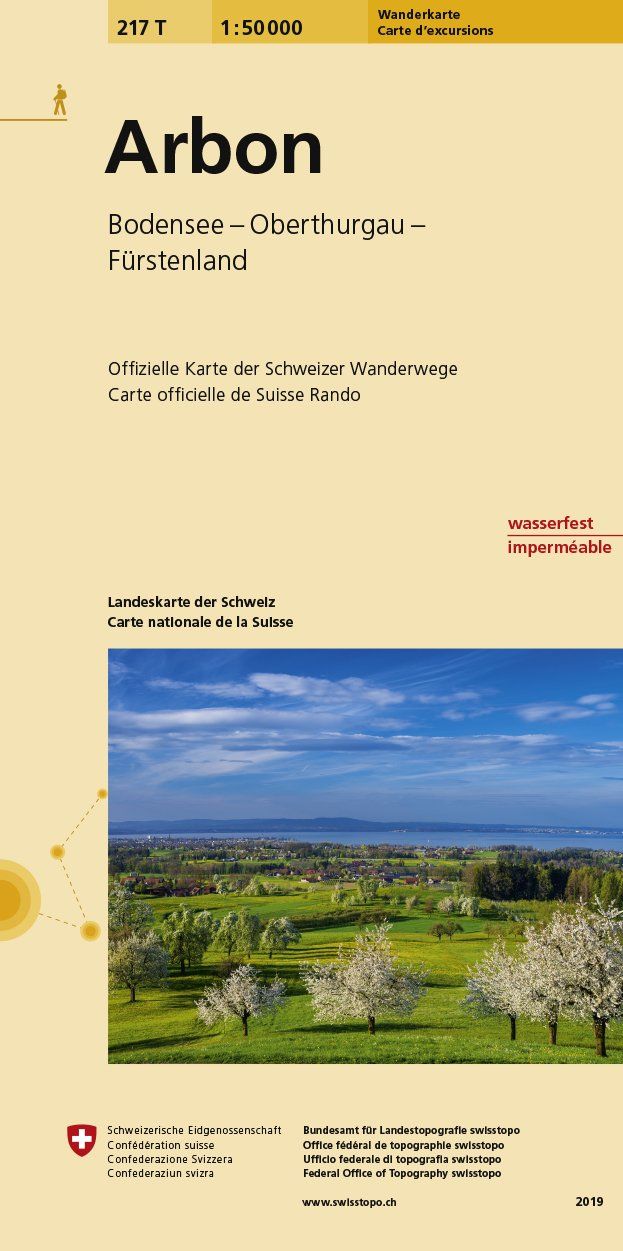Carte de randonnée imperméable n° 217T - Arbon (Suisse) | Swisstopo - Excursions au 1/50 000 carte de randonnée Swisstopo