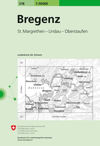 Carte de randonnée n° 218 - Bregenz (Suisse) | Swisstopo - 1/50 000 carte pliée Swisstopo 