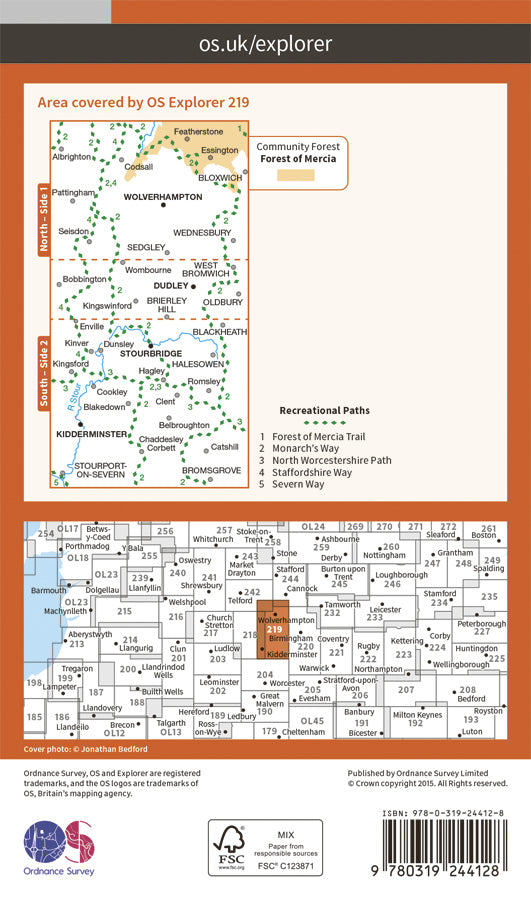 Carte de randonnée n° 219 - Wolverhampton, Dudley (Grande Bretagne) | Ordnance Survey - Explorer carte de randonnée Ordnance Survey