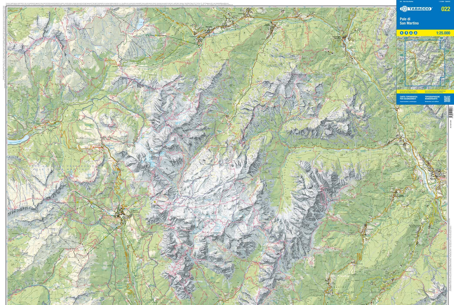 Carte de randonnée n° 22 - Pale San Martino (Dolomites, Italie) | Tabacco carte de randonnée Tabacco