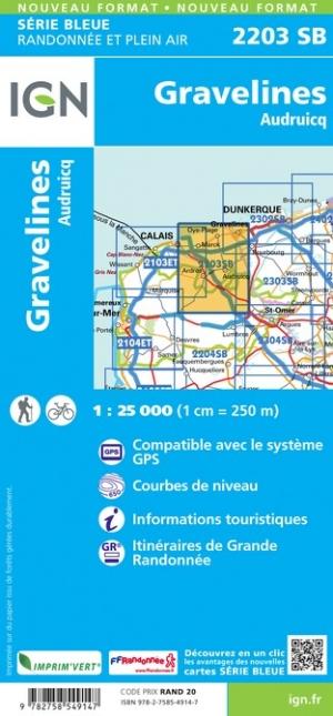 Carte de randonnée n° 2203 - Gravelines, Audruicq | IGN - Série Bleue carte de randonnée IGN