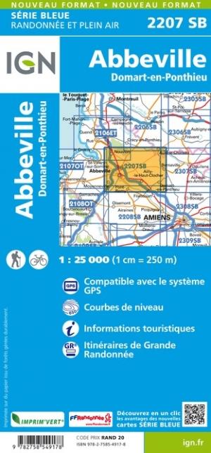 Carte de randonnée n° 2207 - Abbeville, Domart-en-Ponthieu | IGN - Série Bleue carte pliée IGN 