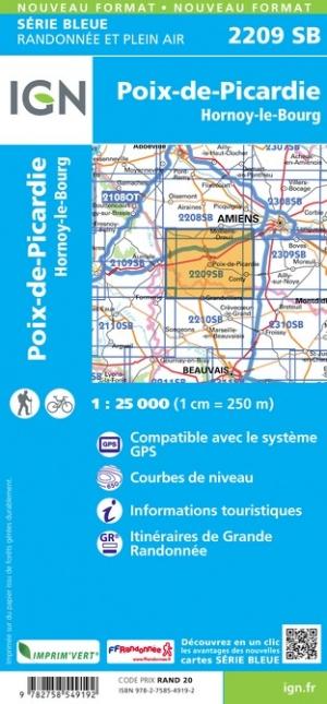 Carte de randonnée n° 2209 - Poix-de-Picardie, Hornoy-le-Bourg | IGN - Série Bleue carte de randonnée IGN