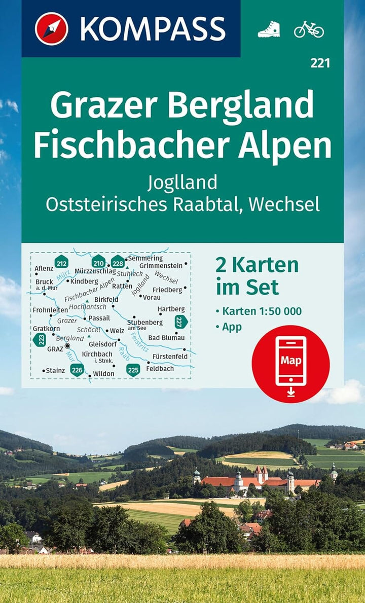 Carte de randonnée n° 221 - Grazer Bergland, Fischbacher Alpen (Autriche) | Kompass carte pliée Kompass 