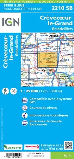 Carte de randonnée n° 2210 - Crèvecoeur-le-Grand, Grandvilliers | IGN - Série Bleue carte de randonnée IGN
