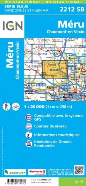 Carte de randonnée n° 2212 - Méru, Chaumont-en-Vexin | IGN - Série Bleue carte pliée IGN 