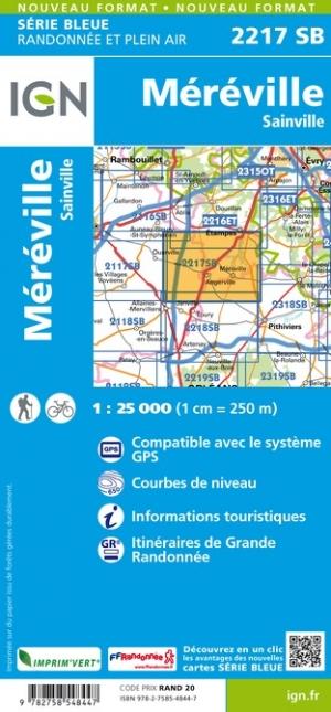 Carte de randonnée n° 2217 - Méréville, Sainville | IGN - Série Bleue carte de randonnée IGN