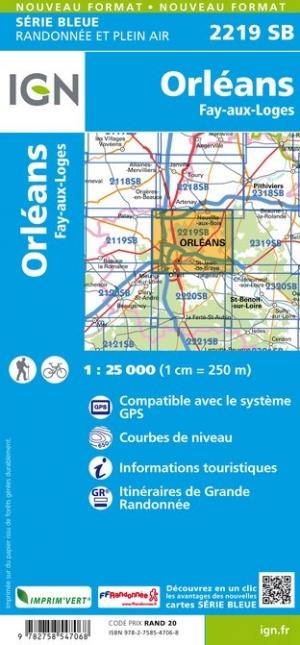 Carte de randonnée n° 2219 - Orléans, Fay-aux-Loges | IGN - Série Bleue carte pliée IGN 