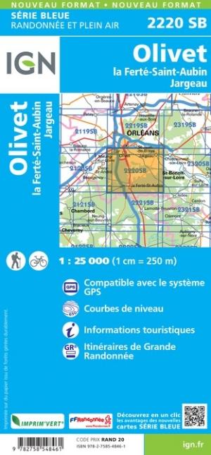 Carte de randonnée n° 2220 - Olivet, La Ferté-Saint-Aubin, Jargeau | IGN - Série Bleue carte de randonnée IGN
