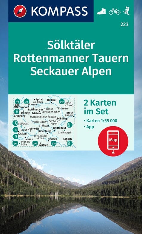 Carte de randonnée n° 223 - Sölktäler, Rottenmanner Tauern / Seckauer Alpen 2-Set 1/55(Autriche) | Kompass carte pliée Kompass 