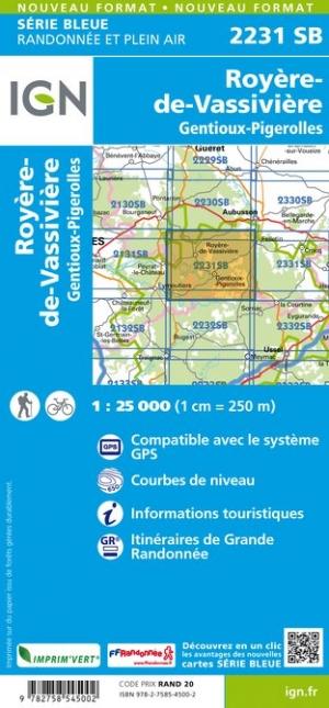 Carte de randonnée n° 2231 - Royère-de-Vassivière, Gentioux-Pigerolles | IGN - Série Bleue carte de randonnée IGN