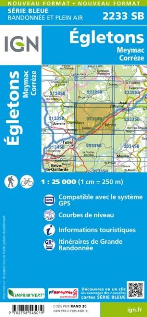 Carte de randonnée n° 2233 - Egletons, Meymac | IGN - Série Bleue carte de randonnée IGN
