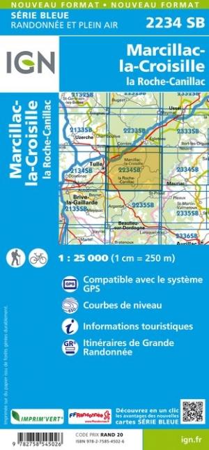 Carte de randonnée n° 2234 - Marcillac-la-Croisille, La Roche-Canillac | IGN - Série Bleue carte de randonnée IGN