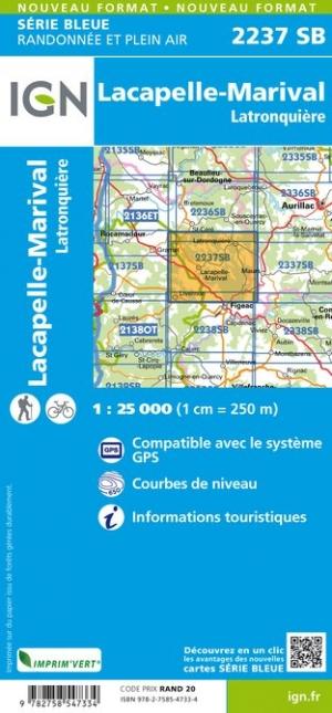 Carte de randonnée n° 2237 - Lacapelle-Marival, Latronquière | IGN - Série Bleue carte de randonnée IGN