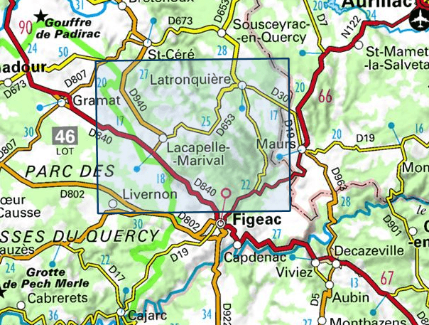Carte de randonnée n° 2237 - Lacapelle-Marival, Latronquière | IGN - Série Bleue carte de randonnée IGN