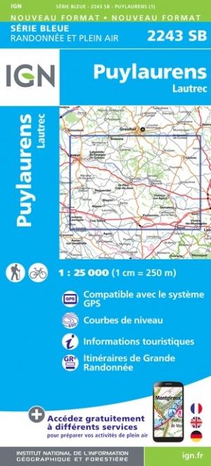 Carte de randonnée n° 2243 - Puylaurens, Lautrec | IGN - Série Bleue carte de randonnée IGN