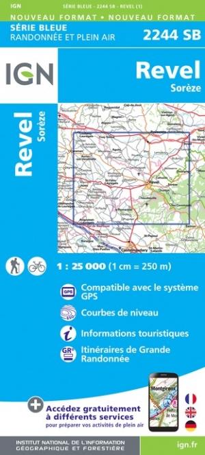 Carte de randonnée n° 2244 - Revel, Sorèze | IGN - Série Bleue carte pliée IGN 