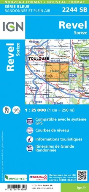 Carte de randonnée n° 2244 - Revel, Sorèze | IGN - Série Bleue carte de randonnée IGN