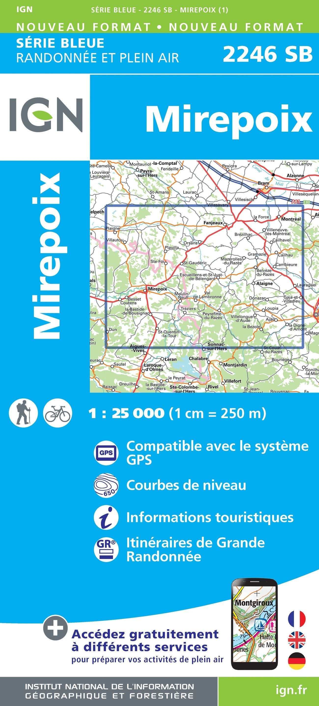 Carte de randonnée n° 2246 - Mirepoix | IGN - Série Bleue carte de randonnée IGN