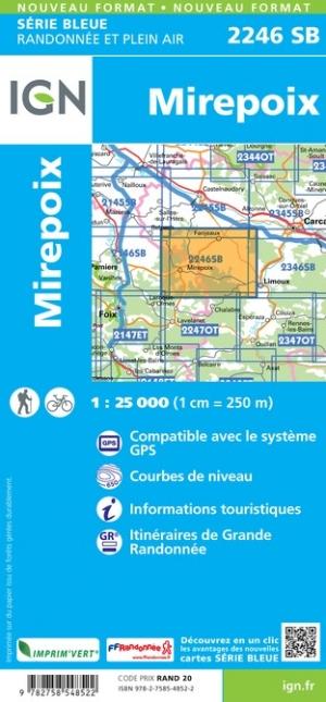 Carte de randonnée n° 2246 - Mirepoix | IGN - Série Bleue carte de randonnée IGN