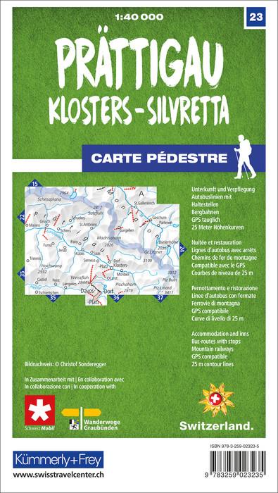 Carte de randonnée n° 23 - Prättigau, Klosters, Silvretta (Suisse) | Kümmerly & Frey-1/40 000 carte de randonnée Kümmerly & Frey