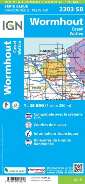 Carte de randonnée n° 2303 - Wormhout, Cassel, Watten | IGN - Série Bleue carte de randonnée IGN