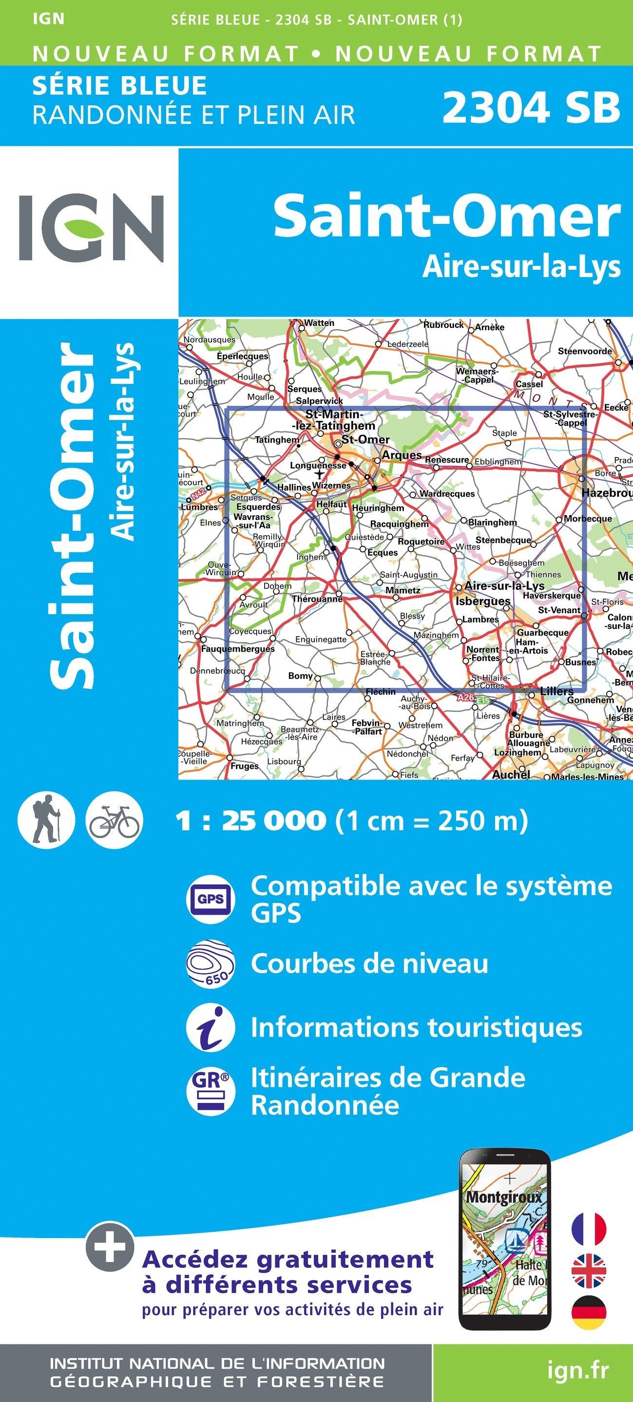 Carte de randonnée n° 2304 - Saint-Omer, Aire-sur-la-Lys | IGN - Série Bleue carte de randonnée IGN