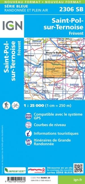 Carte de randonnée n° 2306 - Saint-Pol-sur-Ternoise, Frévent | IGN - Série Bleue carte pliée IGN 
