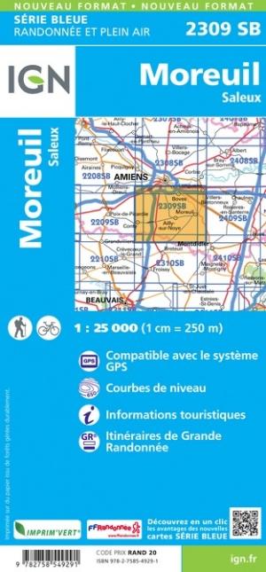 Carte de randonnée n° 2309 - Moreuil, Saleux | IGN - Série Bleue carte de randonnée IGN