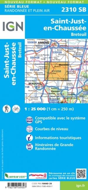 Carte de randonnée n° 2310 - Saint-Just-en-Chaussée, Breteuil | IGN - Série Bleue carte pliée IGN 