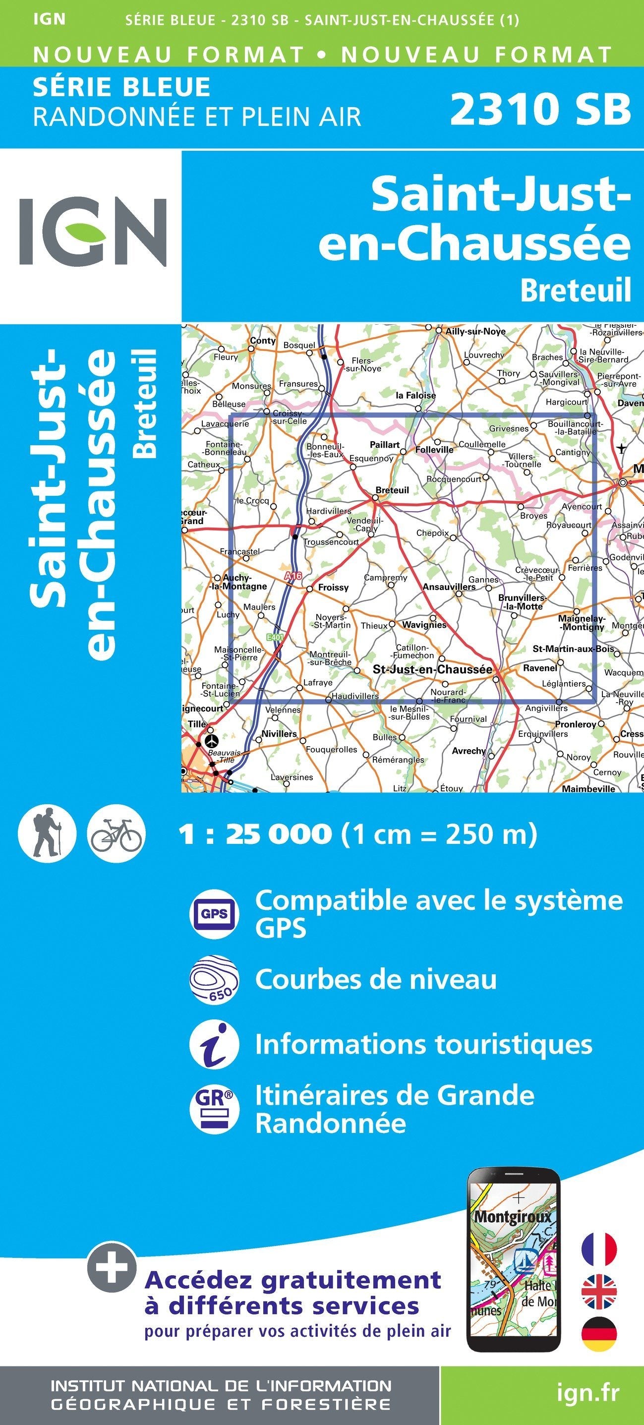 Carte de randonnée n° 2310 - Saint-Just-en-Chaussée, Breteuil | IGN - Série Bleue carte de randonnée IGN
