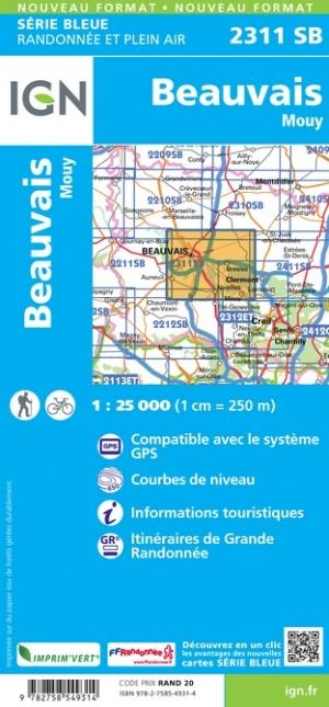 Carte de randonnée n° 2311 - Beauvais, Mouy | IGN - Série Bleue carte de randonnée IGN