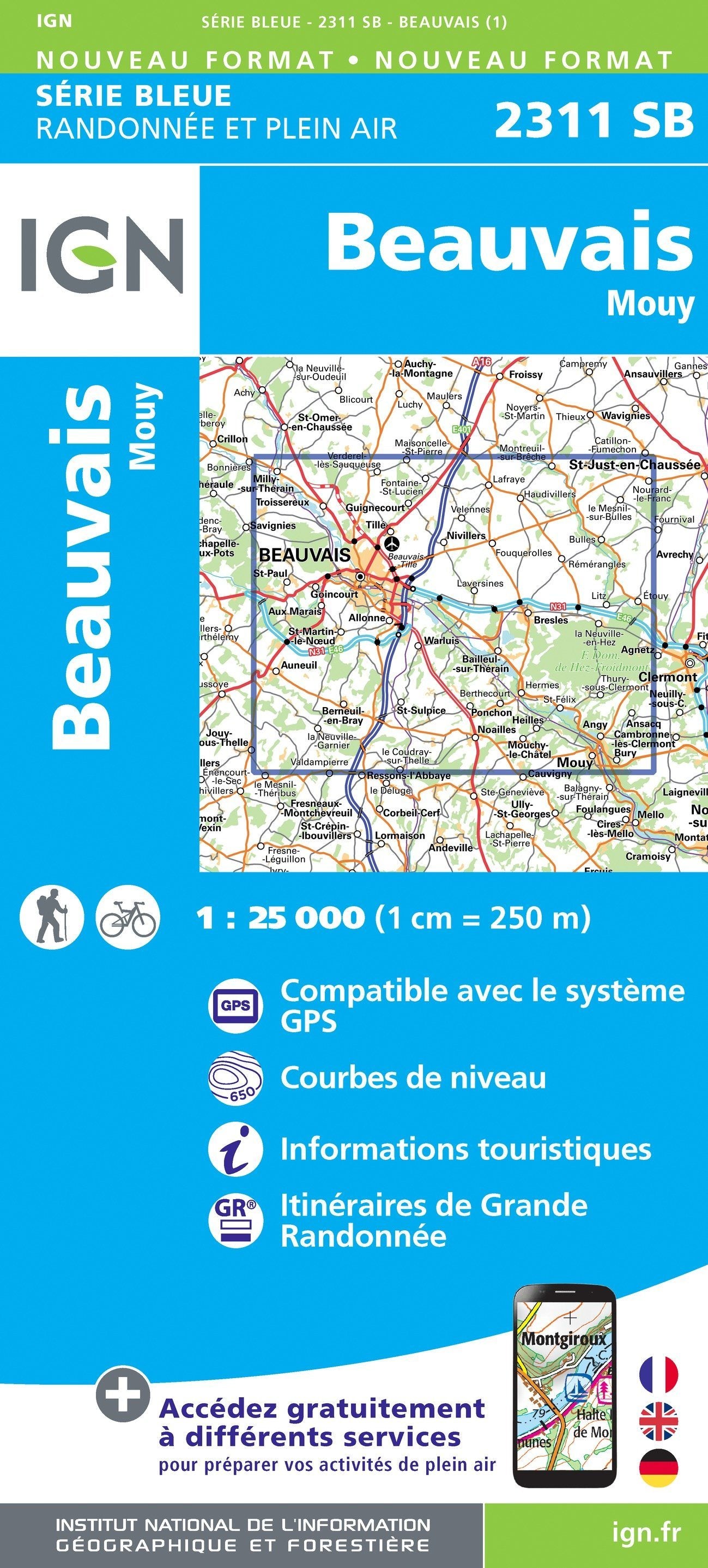 Carte de randonnée n° 2311 - Beauvais, Mouy | IGN - Série Bleue carte de randonnée IGN