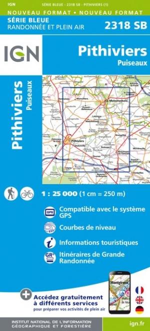 Carte de randonnée n° 2318 - Pithiviers, Puiseaux | IGN - Série Bleue carte pliée IGN 