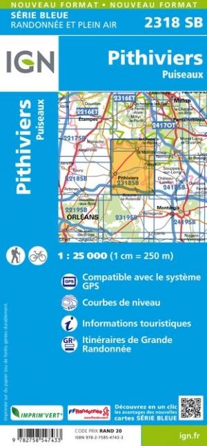 Carte de randonnée n° 2318 - Pithiviers, Puiseaux | IGN - Série Bleue carte de randonnée IGN