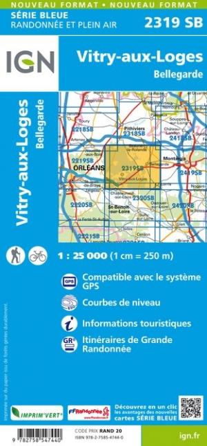 Carte de randonnée n° 2319 - Vitry-aux-Loges, Bellegarde | IGN - Série Bleue carte pliée IGN 