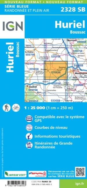 Carte de randonnée n° 2328 - Huriel, Boussac | IGN - Série Bleue carte de randonnée IGN