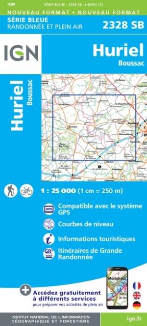 Carte de randonnée n° 2328 - Huriel, Boussac | IGN - Série Bleue carte pliée IGN 